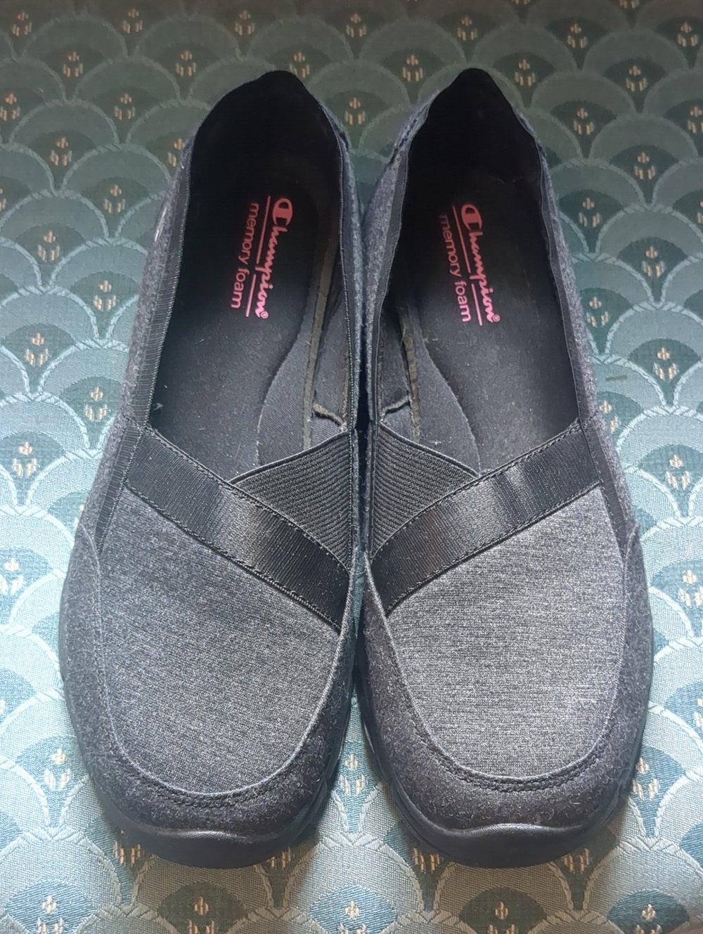 Champion Black Slip-On Loafers with Elastic Cross Straps Size 8.5 Sneakers  Shoe